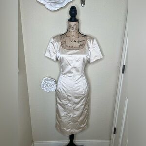 NTM: Vintage Donna Ricco Retro Cream Champagne Floral Embroidered Dress Sz 12